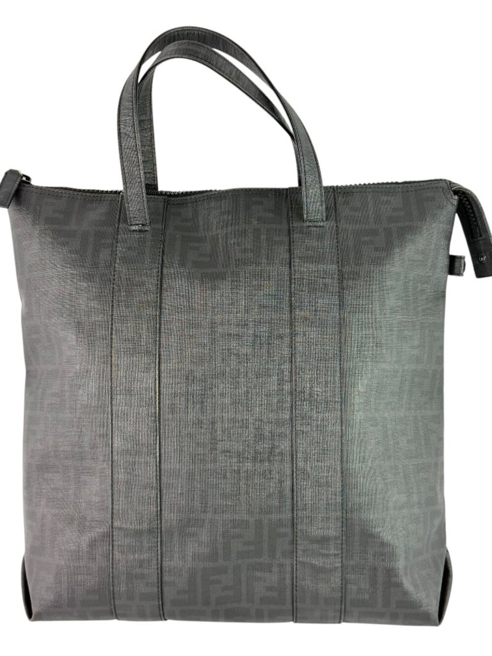 FENDI Grey Zucca FF Logo Coated Canvas Vertical Tote Bag Made in Italy